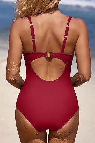 Scalloped V Neck Cut Out Monokini Swimwear for Women - Love Salve